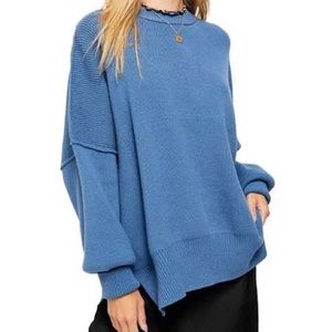 Free People Oversized Rib-Knit Sweater in Dusty Blue